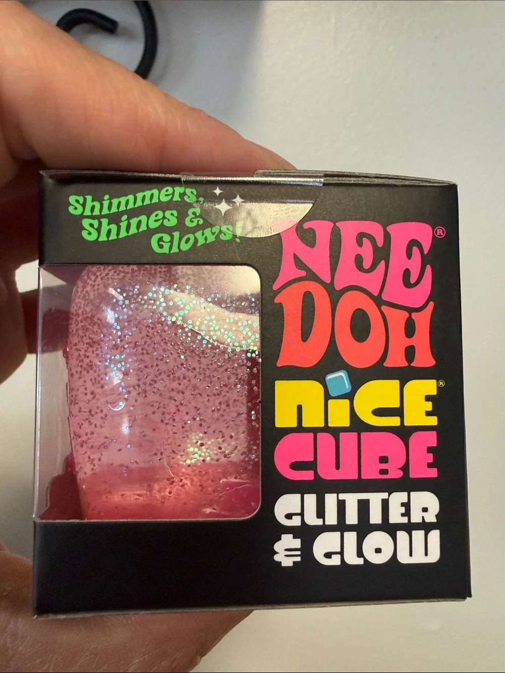 NeeDoh Nice Cube Glitter & Glow Pink Super Solid Squish Toy